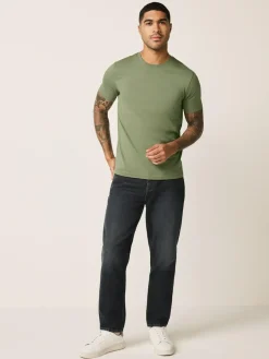 Online Next Moss Green Slim Fit Essential Crew Neck Cotton T-Shirt