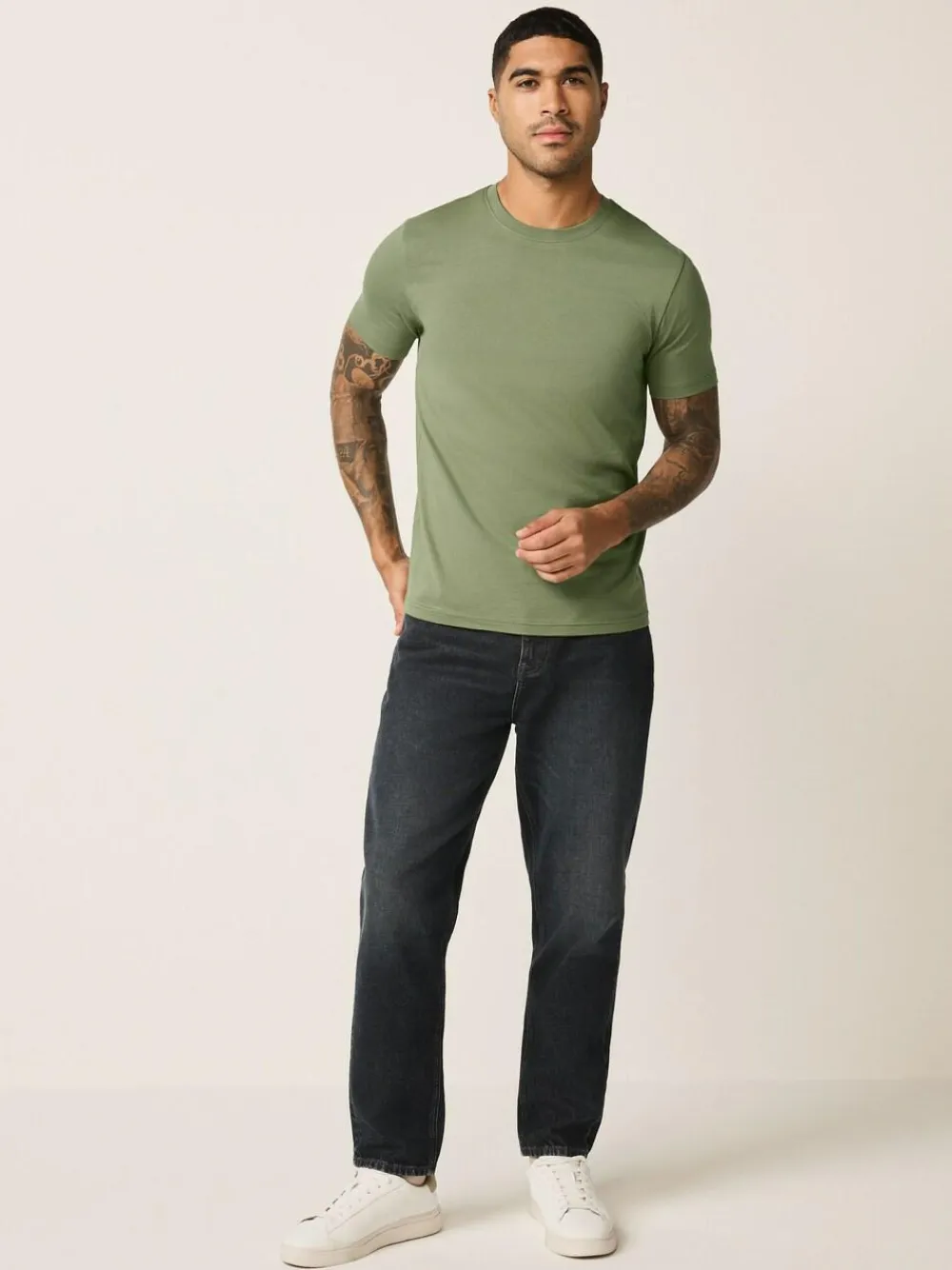 Online Next Moss Green Slim Fit Essential Crew Neck Cotton T-Shirt