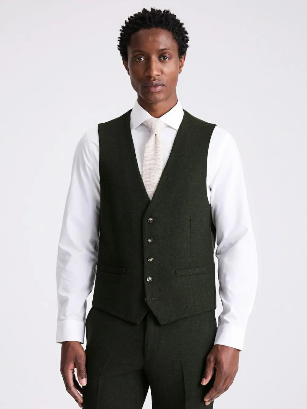 Discount MOSS Slim Donegal Tweed Suit Waistcoat Khaki
