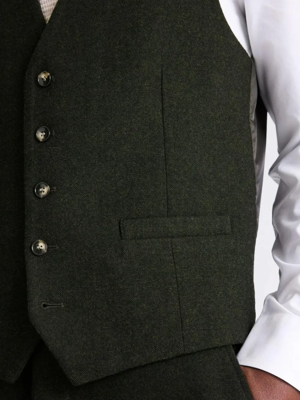 Discount MOSS Slim Donegal Tweed Suit Waistcoat Khaki