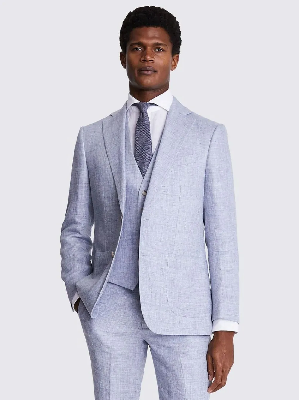 MOSS Light Blue Tailored Fit Linen Jacket^ Blue Suits