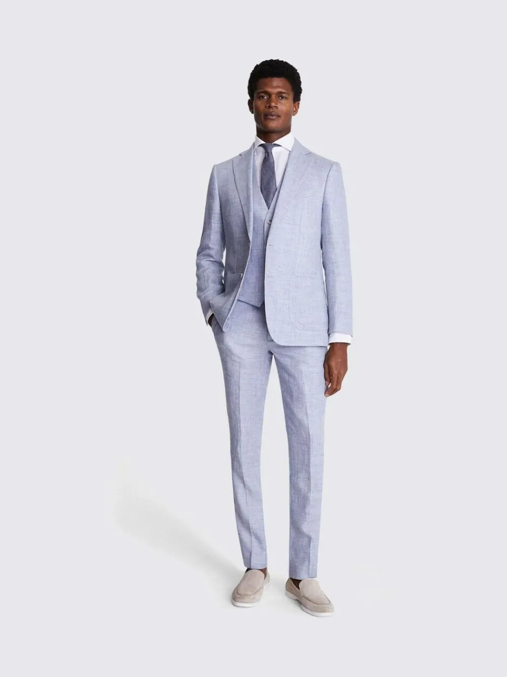 MOSS Light Blue Tailored Fit Linen Jacket^ Blue Suits