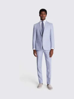 MOSS Light Blue Tailored Fit Linen Jacket^ Blue Suits