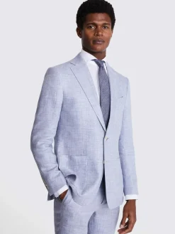 MOSS Light Blue Tailored Fit Linen Jacket^ Blue Suits