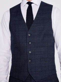 MOSS Navy Black Check Regular Fit Suit Waistcoat^ Vests