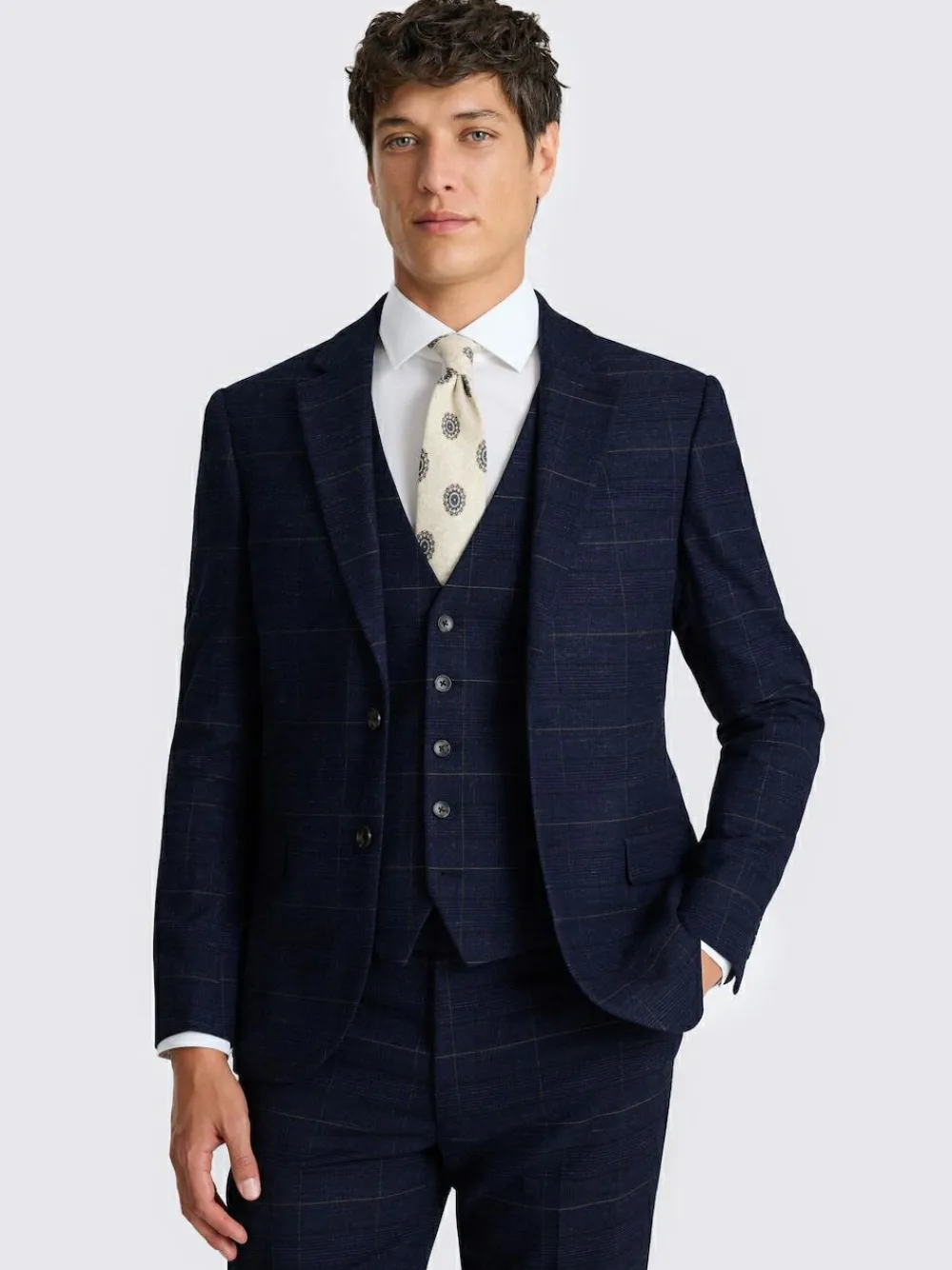 MOSS Navy Black Check Slim Regular Fit Suit Jacket^ Blue Suits