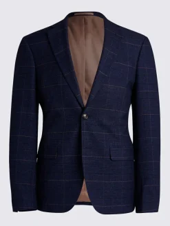 MOSS Navy Black Check Slim Regular Fit Suit Jacket^ Blue Suits