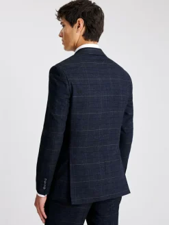 MOSS Navy Black Check Tailored Regular Fit Suit Jacket^ Blue Suits|Suits & Tuxedos