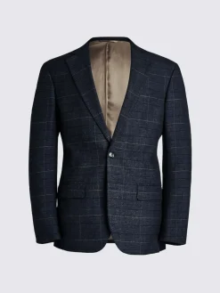 MOSS Navy Black Check Tailored Regular Fit Suit Jacket^ Blue Suits|Suits & Tuxedos