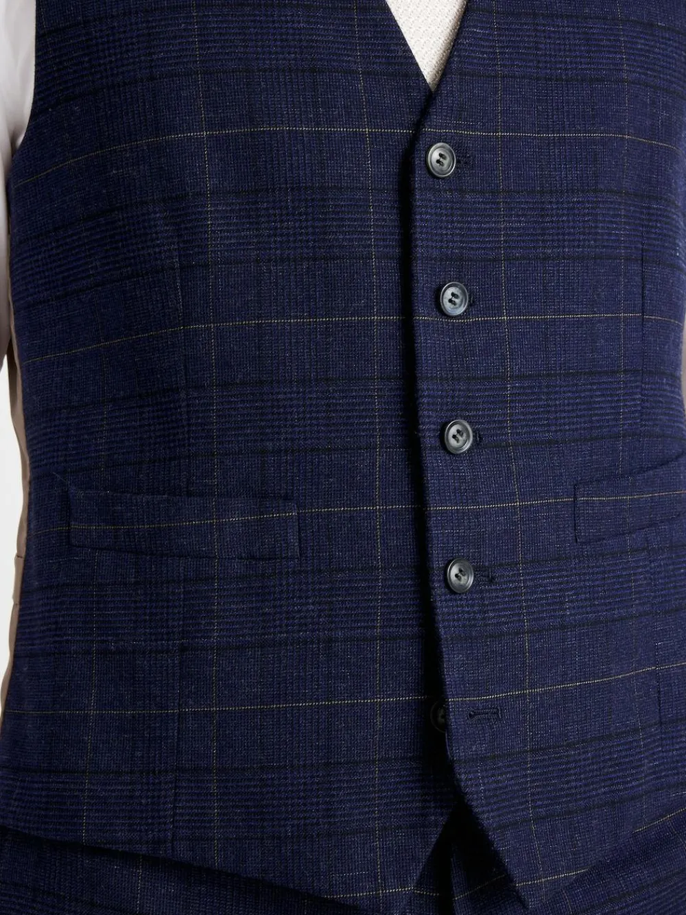MOSS Navy Black Check Tailored Regular Fit Suit Waistcoat^ Vests