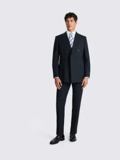 Best MOSS Tailored Fit Performance Double Breasted Suit Jacket Navy