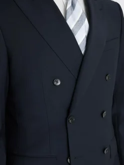 Best MOSS Tailored Fit Performance Double Breasted Suit Jacket Navy