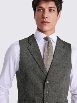 Hot MOSS Tailored Herringbone Suit Waistcoat Olive
