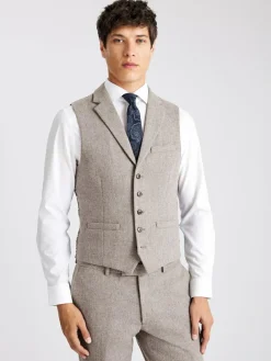 Discount MOSS Slim Donegal Tweed Suit Waistcoat Stone