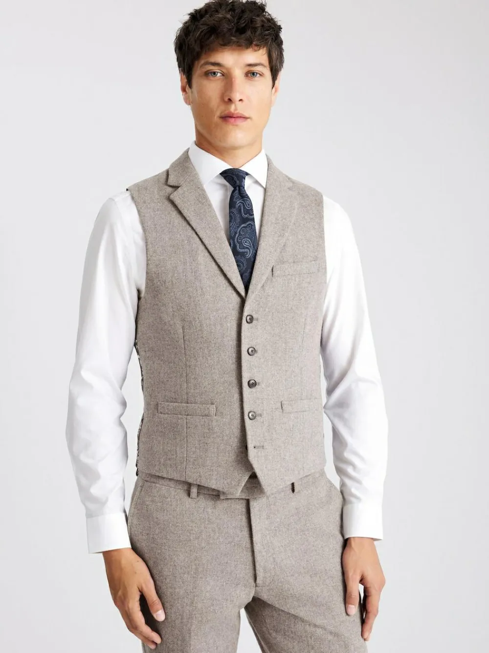 Discount MOSS Slim Donegal Tweed Suit Waistcoat Stone
