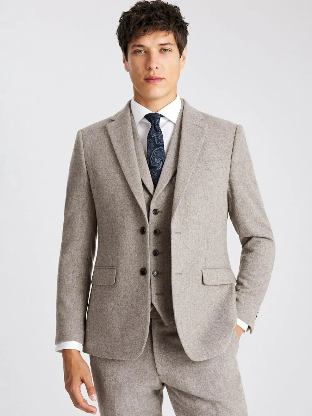 Discount MOSS Slim Donegal Tweed Suit Jacket Stone