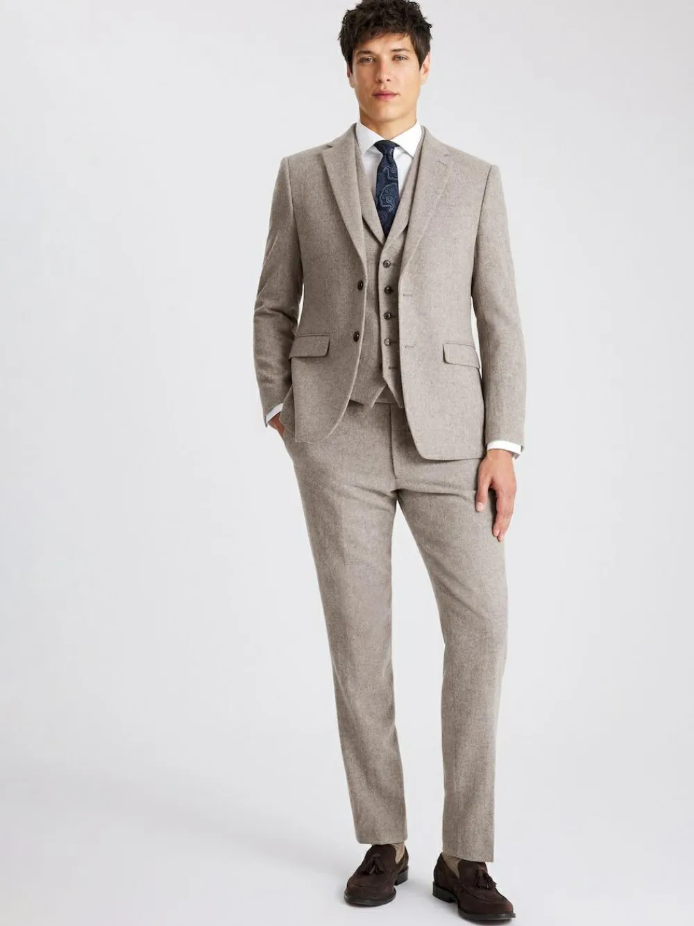 Discount MOSS Slim Donegal Tweed Suit Jacket Stone