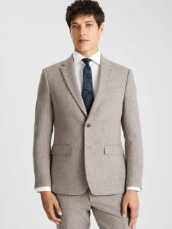 Discount MOSS Slim Donegal Tweed Suit Jacket Stone