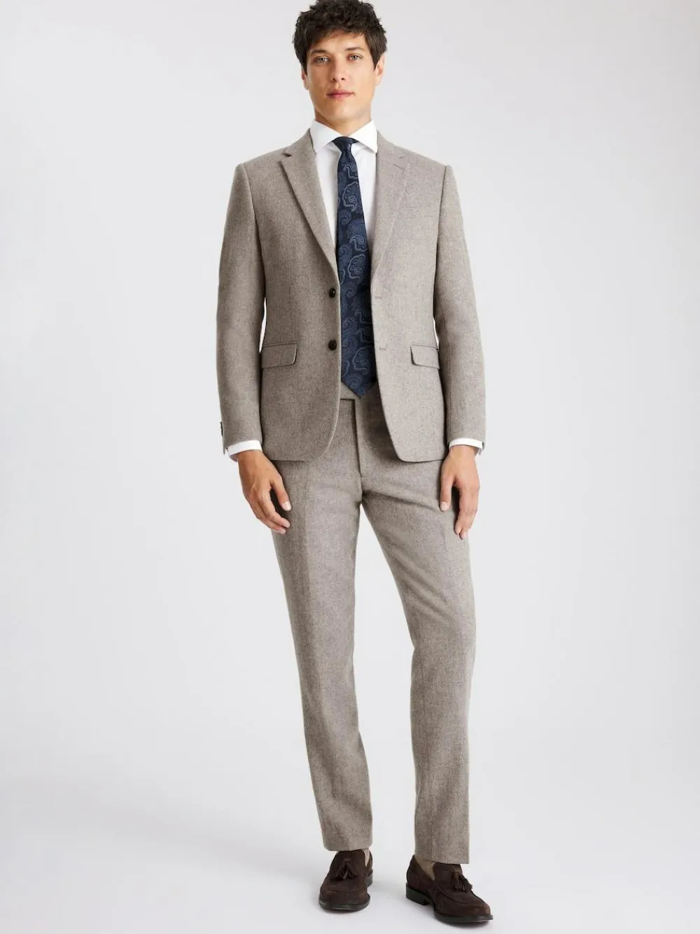 Discount MOSS Slim Donegal Tweed Suit Jacket Stone