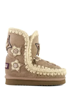 Mou Grey Eskimo Sheepskin Lined Kids Crochet Stars Suede Boots^ Boots & Wellies