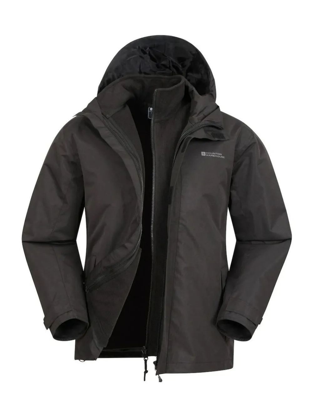 Mountain Warehouse Black Mens Fell 3-In-1 Water Resistant Jacket^ Coats & Jackets|Coats & Jackets