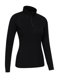 Mountain Warehouse Black Womens Merino Zip Neck Thermal Top^Women Thermals