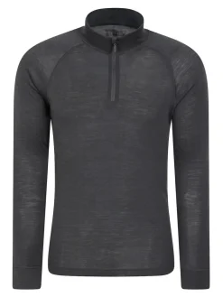 Hot Mountain Warehouse Grey Mens Merino II Long Sleeve Quarter Zip Thermal Top