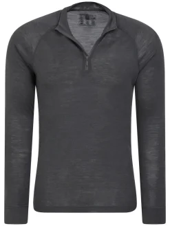 Hot Mountain Warehouse Grey Mens Merino II Long Sleeve Quarter Zip Thermal Top