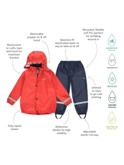 Muddy Puddles Red Rainy Day Waterproof Jacket And Trousers Rain Set^BOY Tznius Pants