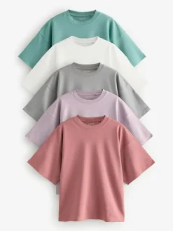 Next Multi 100% Cotton Boxy Short Sleeve T-Shirts 5 Pack^Women Nightwear|Tops & T-Shirts