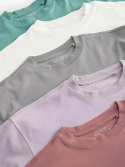 Next Multi 100% Cotton Boxy Short Sleeve T-Shirts 5 Pack^Women Nightwear|Tops & T-Shirts