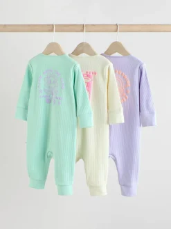 Next Multi 3 Pack Two Way Zip Baby Sleepsuits (0mths-3yrs)^ Nightwear