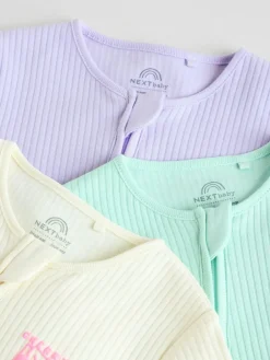 Next Multi 3 Pack Two Way Zip Baby Sleepsuits (0mths-3yrs)^ Nightwear