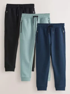 Next Slim Fit Zip Joggers 3 Pack (3-16yrs) Multi Black/Navy/Mineral