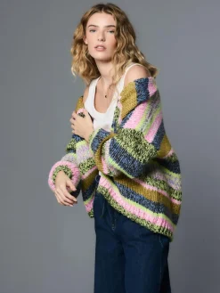 Outlet Next Multi Blue/Green Stripe Soft Touch Chunky Knit Cardigan