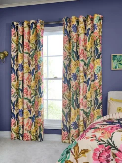 Next Multi Bold Floral Print Touch of Linen Blackout Thermal Eyelet Curtains^ Curtains & Blinds