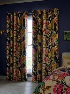 Next Multi Bold Floral Print Touch of Linen Blackout Thermal Eyelet Curtains^ Curtains & Blinds