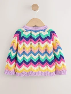 Next Multi Bright Crochet Striped Knitted Baby Cardigan (0mths-2yrs)^ Knitwear & Sweaters|Knitwear