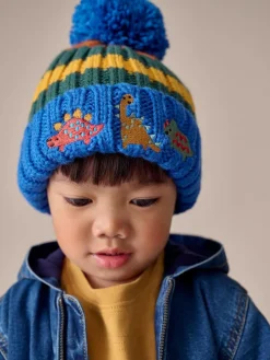 Online Next Multi Colour Embroidered Pom Beanie Hat & Mittens 2 Piece Set (3mths-10yrs)