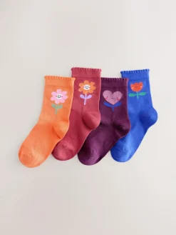 Next Multi Cotton Rich Flower and Heart Ankle Socks 4 Pack^ Nightwear|Tights