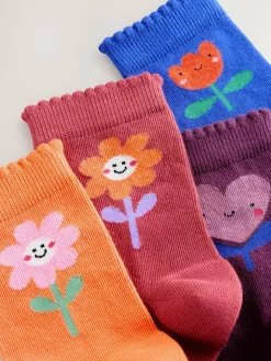 Next Multi Cotton Rich Flower and Heart Ankle Socks 4 Pack^ Nightwear|Tights
