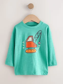 Next Multi Digger Long Sleeve Graphic Print T-Shirts 3 Pack (3mths-7yrs)