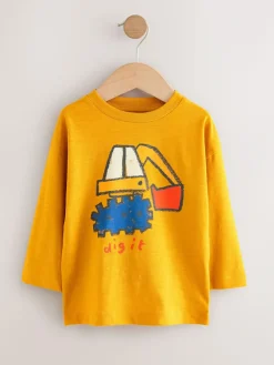 Next Multi Digger Long Sleeve Graphic Print T-Shirts 3 Pack (3mths-7yrs)