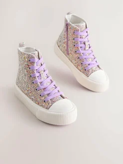 New Next Multi Glitter Standard Fit (F) Lace Up High Top Trainers