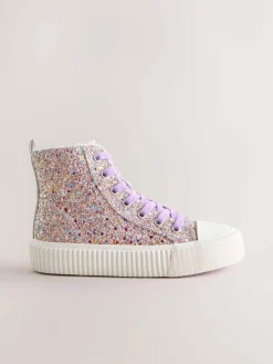 New Next Multi Glitter Standard Fit (F) Lace Up High Top Trainers