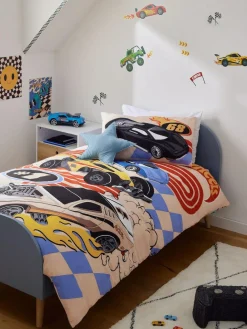 Next Multi Hot Wheels Reversible Polycotton Single Duvet Cover and Pillowcase Set