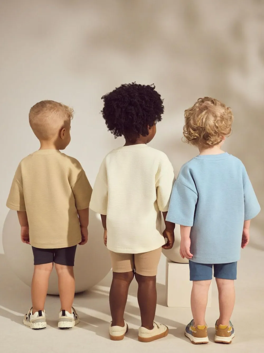 Next Multi Neutral Short Sleeve Textured T-Shirts & Cycling Shorts 3 Pack (3mths-7yrs)^BOY Shorts|Shorts