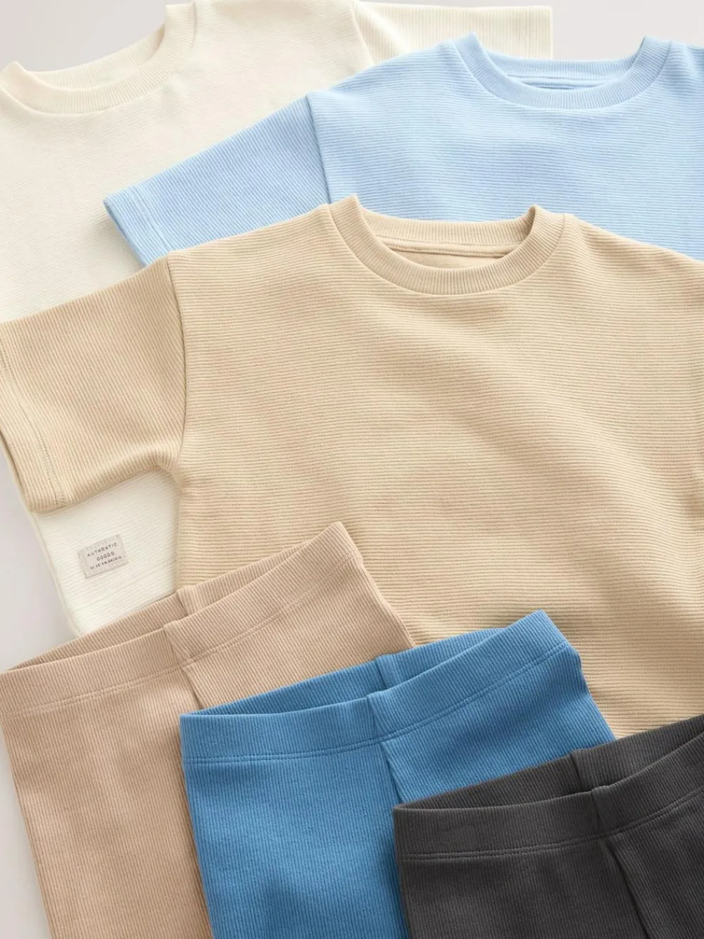 Next Multi Neutral Short Sleeve Textured T-Shirts & Cycling Shorts 3 Pack (3mths-7yrs)^BOY Shorts|Shorts