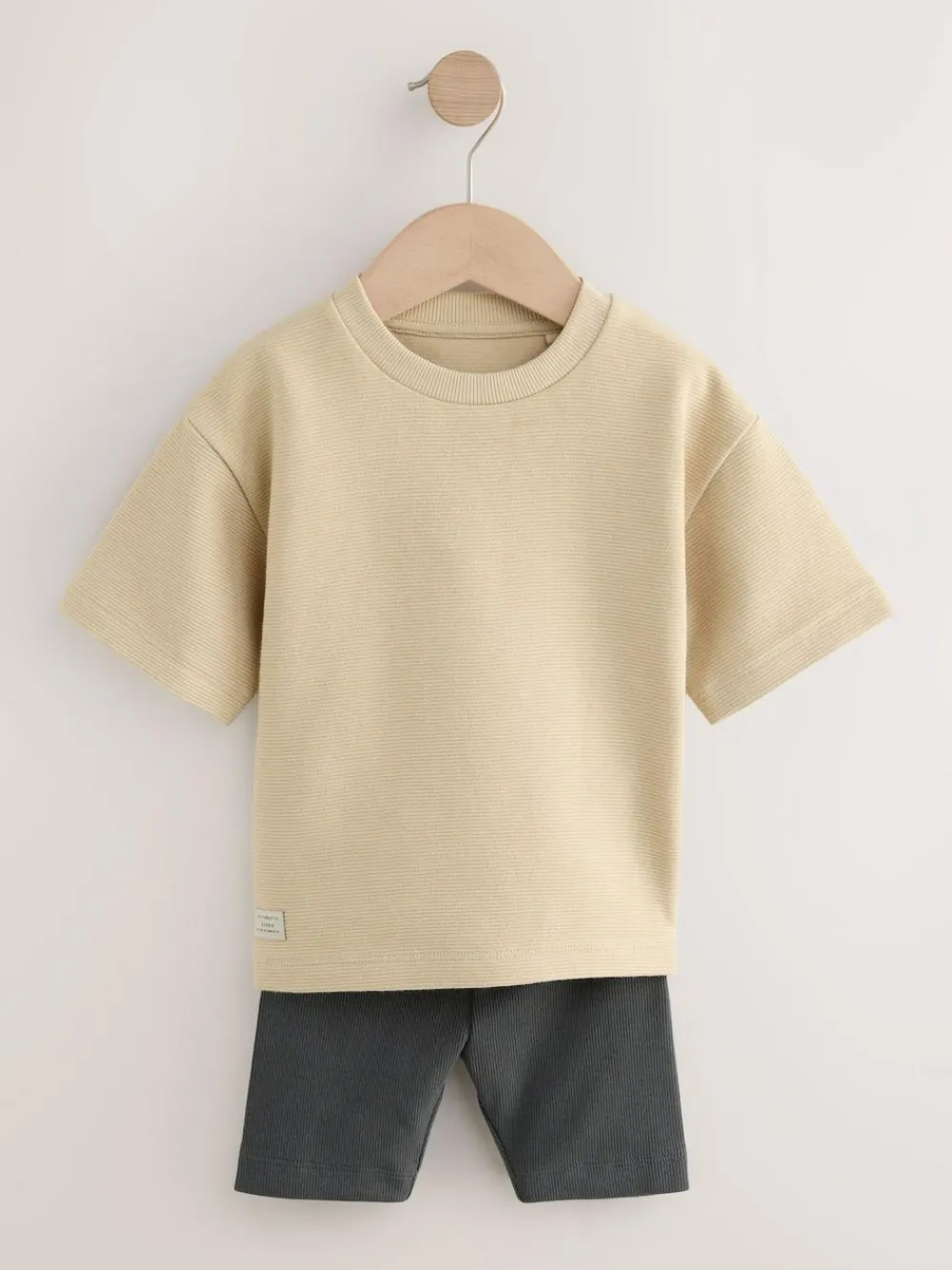 Next Multi Neutral Short Sleeve Textured T-Shirts & Cycling Shorts 3 Pack (3mths-7yrs)^BOY Shorts|Shorts