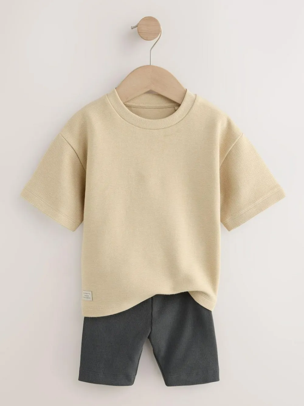 Next Multi Neutral Short Sleeve Textured T-Shirts & Cycling Shorts 3 Pack (3mths-7yrs)^BOY Shorts|Shorts